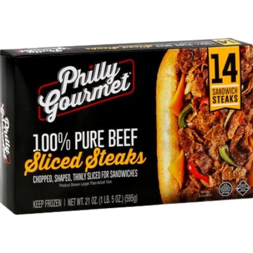 [073504611102] Philly Gourmet 100% Pure Beef Sliced Sandwich Steaks 14 ct 21 oz
