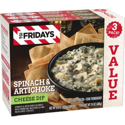 [046704065020] TGI Fridays Spinach & Artichoke Cheese Dip 3 ct 24 oz