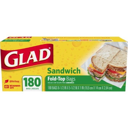 [012587001806] Glad Sandwich Fold-Top Bags 180 ct