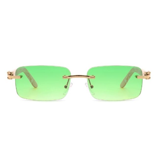 [00000232] Men's Retro Vintage Rimless Rectangle Tinted Square Fashion Sunglasses - Green (HW3011)