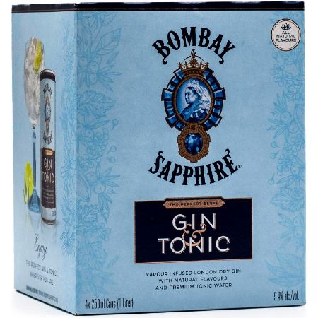 [080480986186] BomBay Sapphire Gin & Tonic 4 pk 250 ml