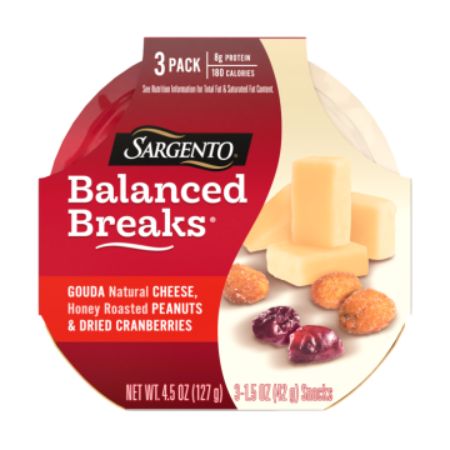 [046100019122] Sargento Balanced Breaks Gouda Cheese, Honey Roasted Peanuts & Dried Cranberries 4.5 oz