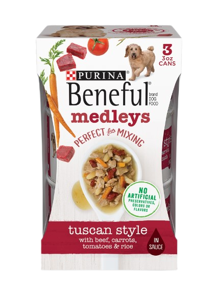 Purina Beneful Medleys Dog Food Tuscan Style with Beef, Carrots, Tomatoes and Rice 3 oz