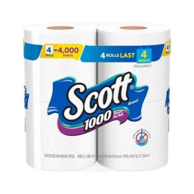Scott Bathroom Tissue 1000 Sheets Per Roll 4 ct