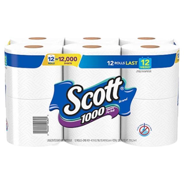 Scott Bathroom Tissue 1000 Sheets Per Roll 12 ct