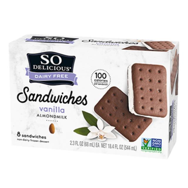 So Delicious Dairy Free Ice Cream Sandwich Vanilla Almond Milk  8 ct 2.3 oz
