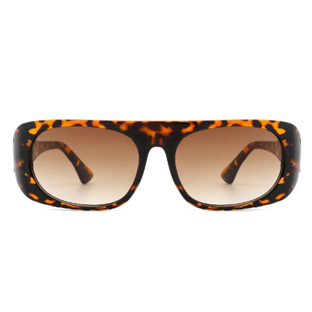 Women's Rectangle Retro Vintage Oval Flat Top Fashion Sunglasses - Printed Brown (HS1112)