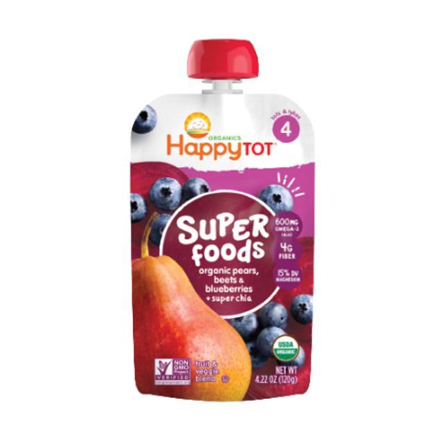 Happy Tot Organic Super Foods Pears, Beets & Blueberries + Super Chia Juice (4 Months) 4.22 oz