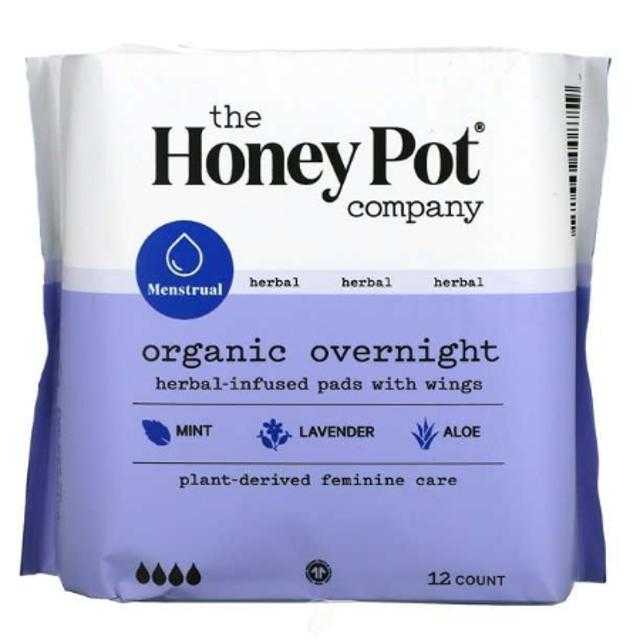 Honey Pot Organic Herbal Overnight Menstrual Pads 12 ct