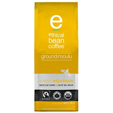Ethical Bean Coffee Sweet Espresso Medium Dark Roast Ground Coffee 8 oz