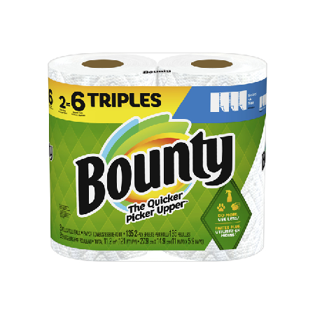 Bounty Paper Towel 135 Sheets per Roll 2 ct ( 2= 6 Triples)