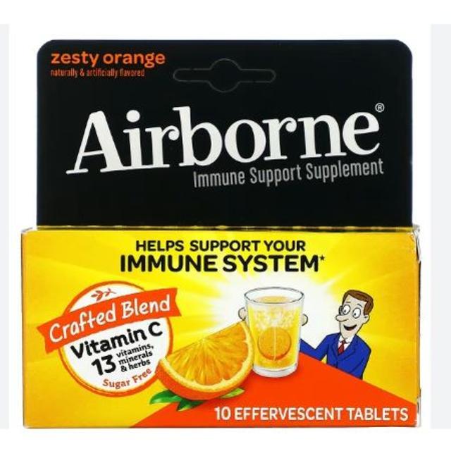 Airborne Crafted Blend Vitamin C Zesty Orange 10 Tablets