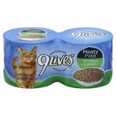 [079100003617] 9Lives Meaty Pate Real Chicken Cat Food 4 ct 5.5 oz