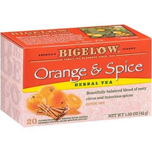 [072310000506] Bigelow Orange & Spice Herbal Tea Bags 20 ct 1.5 oz