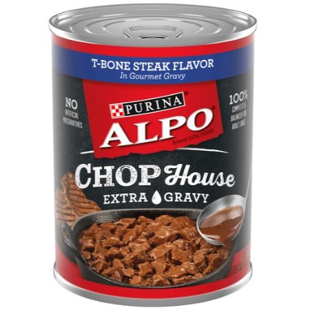 [011132168575] Purina Alpo Chop House Extra Gravy T-Bone Steak Flavor Dog Food 13 oz
