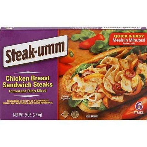 [072545070015] Steak-Umm Chicken Breast Sandwich Steaks 6 ct 9 oz