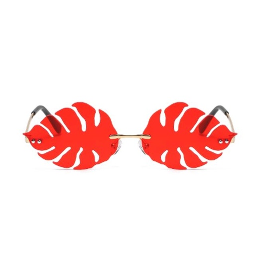 [00000252] Women's Rimless Retro Leaf Shape Party Leaves Sunglasses - Red (W2019)