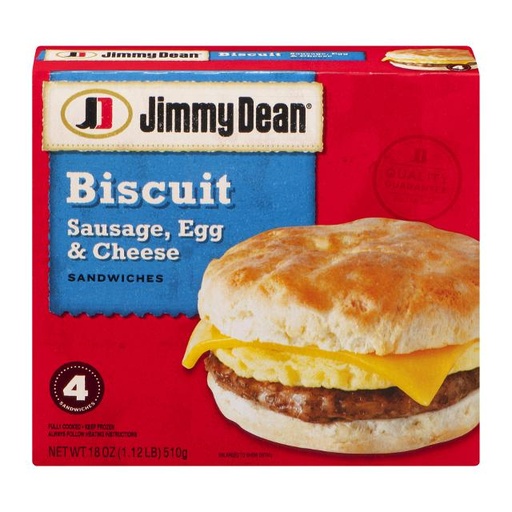 [077900502095] Jimmy Dean Biscuit Sausage, Egg & Cheese Sandwiches 4 ct 18 oz
