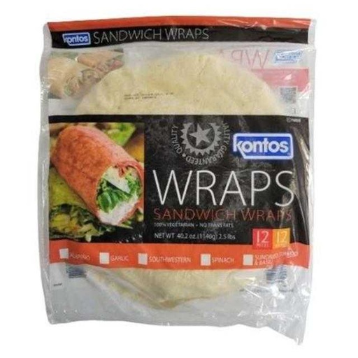 [032394115077] Kontos Wraps Sandwich Garlic 12 ct 12 in