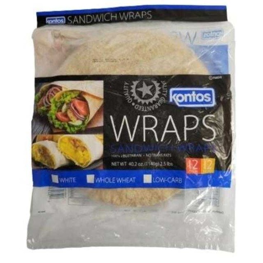 [032394115039] Kontos Wraps Sandwich Whole Wheat 12 ct 12 in