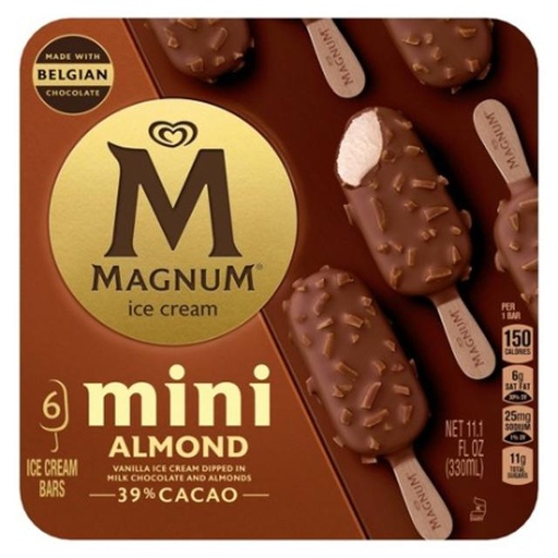 [077567193407] Magnum Mini Almond Ice Cream Bar 6 ct 11.1 oz