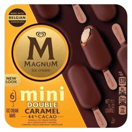 [077567193421] Magnum Mini Double Caramel Ice Cream Bar 6 ct 11 oz