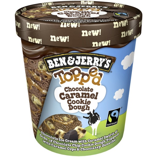 [076840003037] Ben & Jerry's Topped Chocolate Caramel Cookie Dough Ice Cream 450ml
