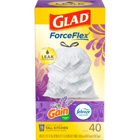 [012587784594] Glad Forceflex Plus Beachside Breeze Febreze Lavender Scent 40 ct 13 gal