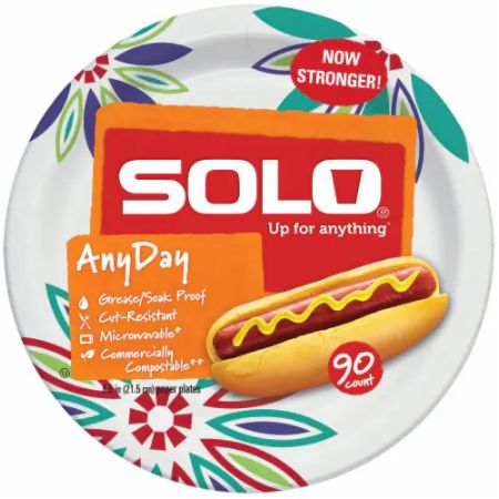 [041165262919] Solo AnyDay Paper Plates 8.5" 90 ct