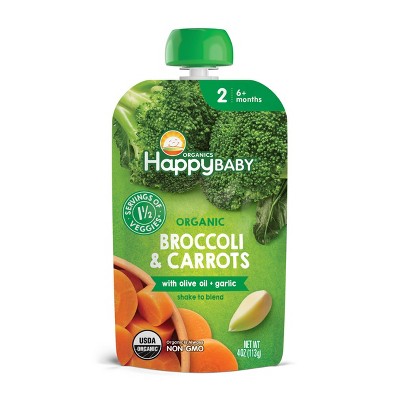 [819573016376] Happy Baby Organic Broccoli & Carrots w/ Olive Oil + Garlic (6+ Months))