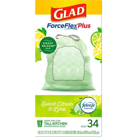 [012587791783] Glad Forceflex Plus Sweet Citron & Lime 34 ct 13 gal