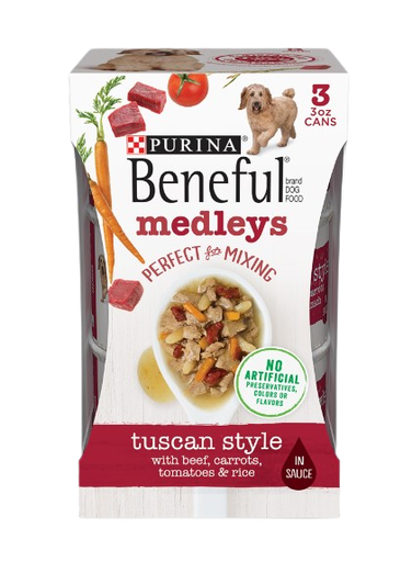 [017800152938] Purina Beneful Medleys Dog Food Tuscan Style with Beef, Carrots, Tomatoes and Rice 3 oz
